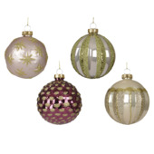 Decoris kerstbal glanzend/mat met goude glitters rood groen creme Ø8 cm per stuk willekeurig