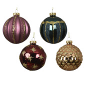 Decoris kerstbal glanzend/mat met goude glitters rood goud groen roze Ø8 cm per stuk willekeurig