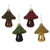 Decoris kerstornament paddenstoel met kralen bruin rood groen goud per stuk willekeurig
