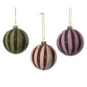 Decoris kerstbal papier met glans afwerking gestreept diverse kleuren Ø8 cm per stuk willekeurig