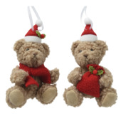 Decoris kerstornament polyester kerstbeertje met sjaaltje of cadeautasje per stuk willekeurig
