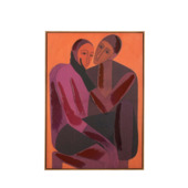 Wanddecoractie abstract design 2 personen roze oranje en bordeaux 50x70x3 cm