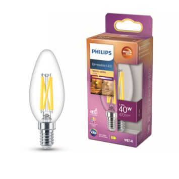 Philips LED kaars E14 40W filament helder warmglow dimbaar kopen? LED lampen | Karwei
