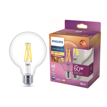Philips LED globe E27 60W filament helder warmglow dimbaar kopen? LED lampen | Karwei