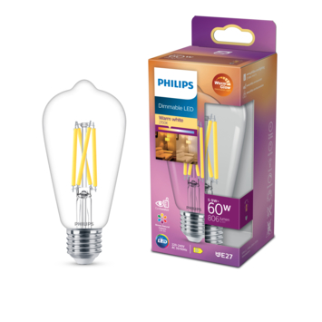 Philips LED edison E27 60W filament helder warmglow dimbaar kopen? LED lampen | Karwei