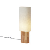 Qazqa vloerlamp Lamel E27 LED lichtbron naturel beige hout met linnen 90 cm