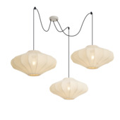 Qazqa 3-lichts hanglamp Plu E27 LED lichtbron creme stof met metaal