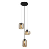Qazqa 3-lichts hanglamp Sheena E27 LED lichtbron zwart met amber glas