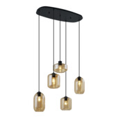 Qazqa 5-lichts hanglamp Sheena E27 LED lichtbron zwart met amber glas