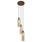 Qazqa 3-lichts hanglamp Stavelot E27 LED lichtbron donker brons met amber glas