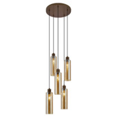Qazqa 5-lichts hanglamp Stavelot E27 LED lichtbron donker brons met amber glas