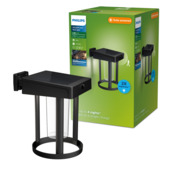 Philips solar wandlamp rond Camill zwart helder licht met bewegingssensor