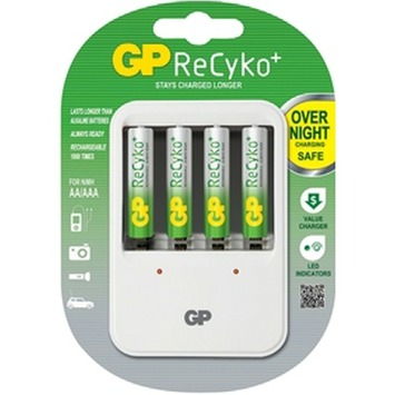 GP ReCyKo batterij-oplader AA/AAA incl. 4 GP potloodcel batterijen